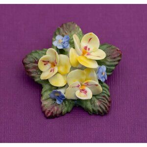 Vintage Art Nouveau Floral Multicolor Colorful Porcelain Brooch - Q22